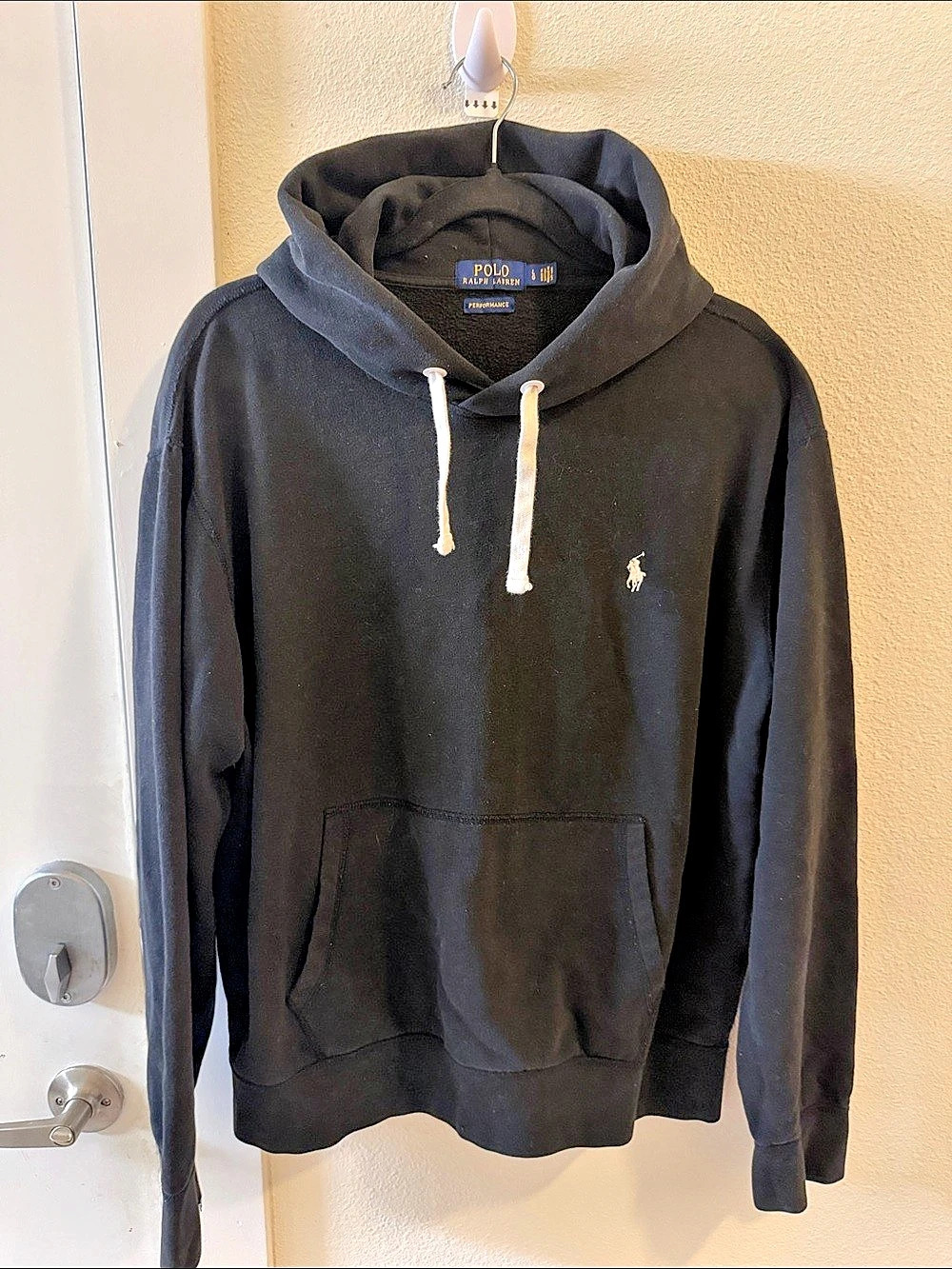 Polo Ralph Lauren Performance Hoodie Men’s L Black White Pony Pullover